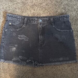 Distressed Denim Mini Skirt - Black
